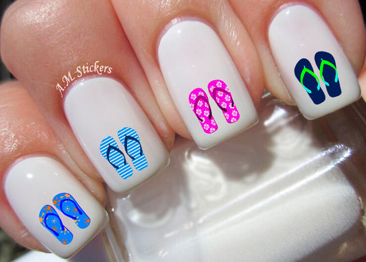 Flip Flops Nail Art Stickers Transfers Decals Set of 54